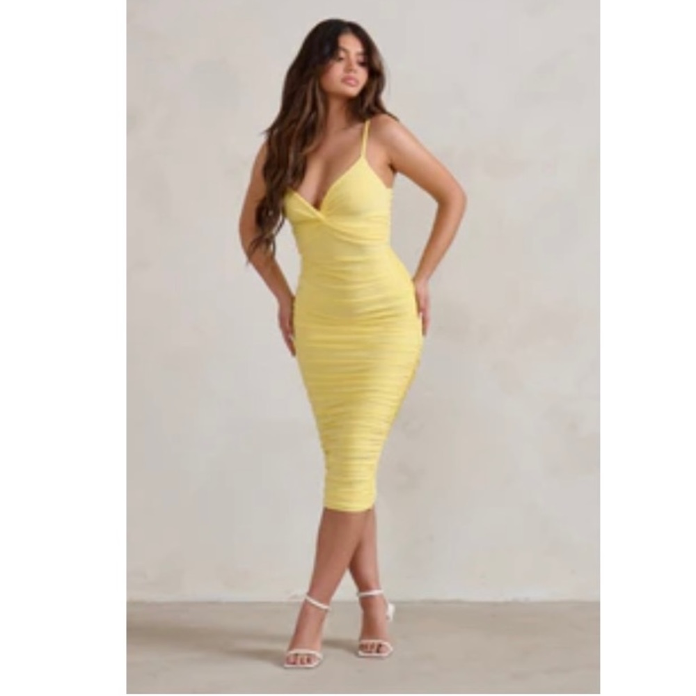 Desired | Lemon Knot Detail Ruched Midi
